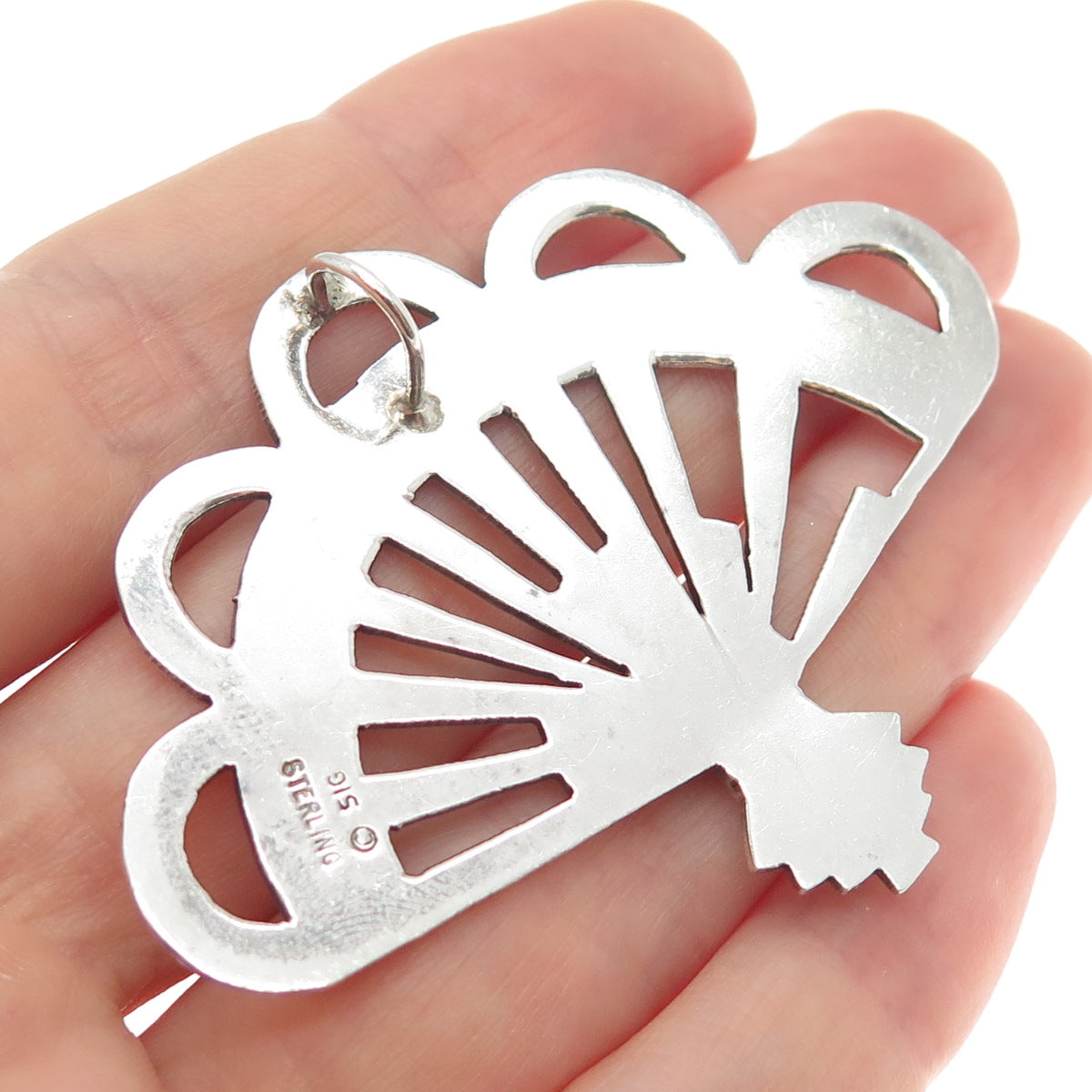 SIG Joseph Esposito 925 Sterling Silver Vintage Modernist Fan Pendant