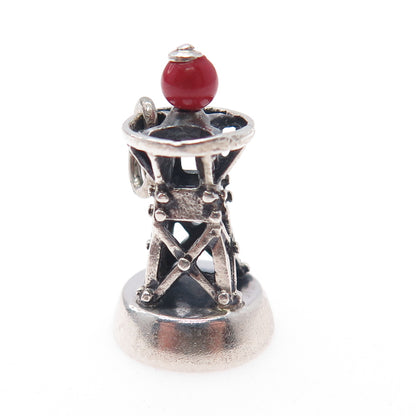 BEAU Sterling Silver Antique Art Deco Enamel Lighthouse Mini 3D Charm Pendant