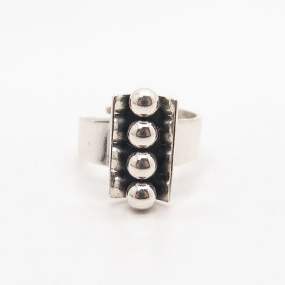 925 Sterling Silver Vintage Cellini Beaded Bar Adjustable Ring Size 6.25