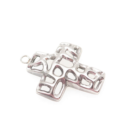 925 Sterling Silver Vintage Modernist Cross Charm Pendant