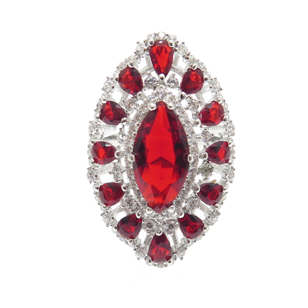 DSMK 925 Sterling Silver Red & White C Z Ring Size 7.25