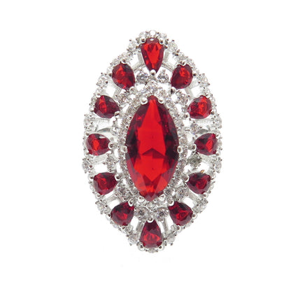 DSMK 925 Sterling Silver Red & White C Z Ring Size 7.25