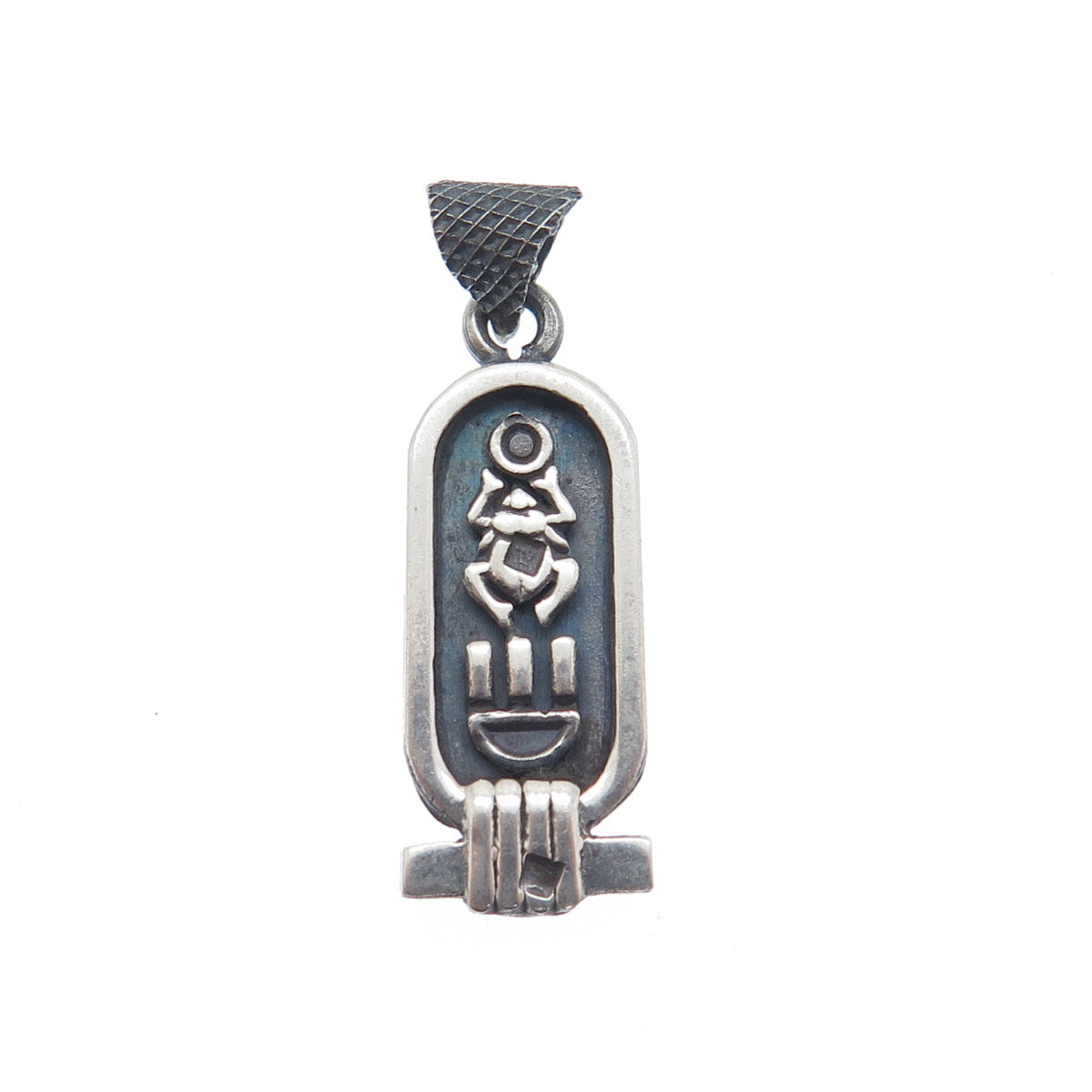 800 Silver Vintage Egyptian Scarab Cartouche Oxidized Charm Pendant