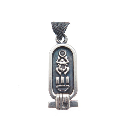 800 Silver Vintage Egyptian Scarab Cartouche Oxidized Charm Pendant