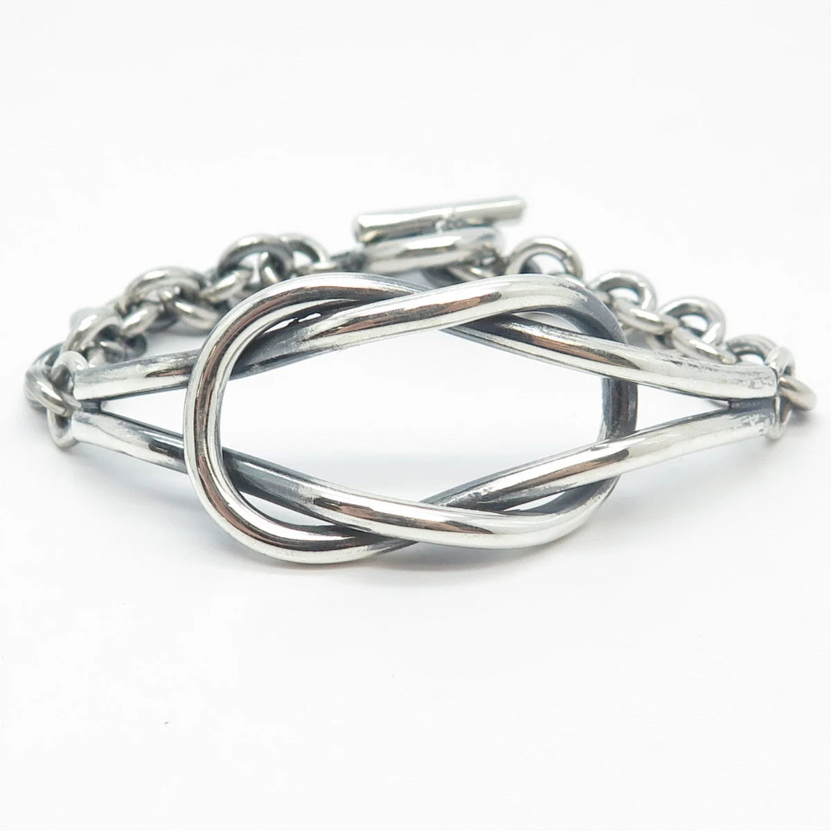 925 Sterling Silver Vintage Knot Rolo Link Bracelet 6.25"