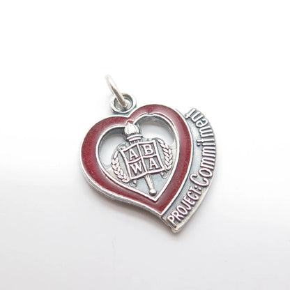 ABWA 925 Sterling Silver Vintage 1982 Enamel Project Commitment Heart Pendant