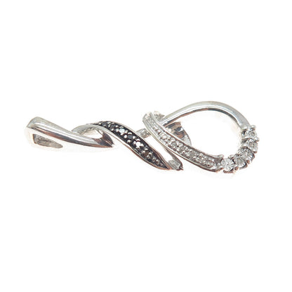 925 Sterling Silver Real Round-Cut Black & White Diamond Twisted Charm Pendant