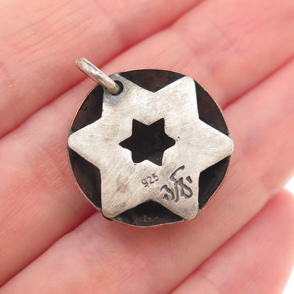 925 Sterling Silver 2-Tone Vintage Star of David Spiral Oxidized Charm Pendant