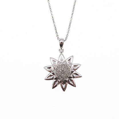 925 Sterling Silver Mexico Real Diamond Sun Cable Chain Necklace 18"