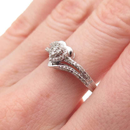 Jane Seymour 925 Sterling Silver Real Round-Cut Diamond Heart Ring Size 7