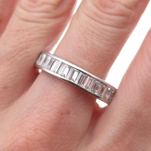 925 Sterling Silver Emerald-Cut C Z All Around Eternity Band Ring Size 10.25