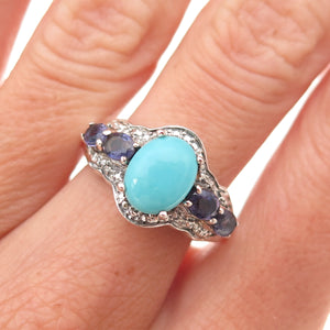 Chuck Clemency 925 Sterling Real Sleeping Beauty Turquoise & Iolite Ring Size 7