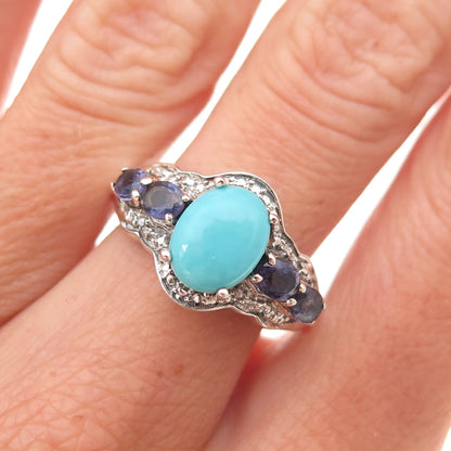 Chuck Clemency 925 Sterling Real Sleeping Beauty Turquoise & Iolite Ring Size 7