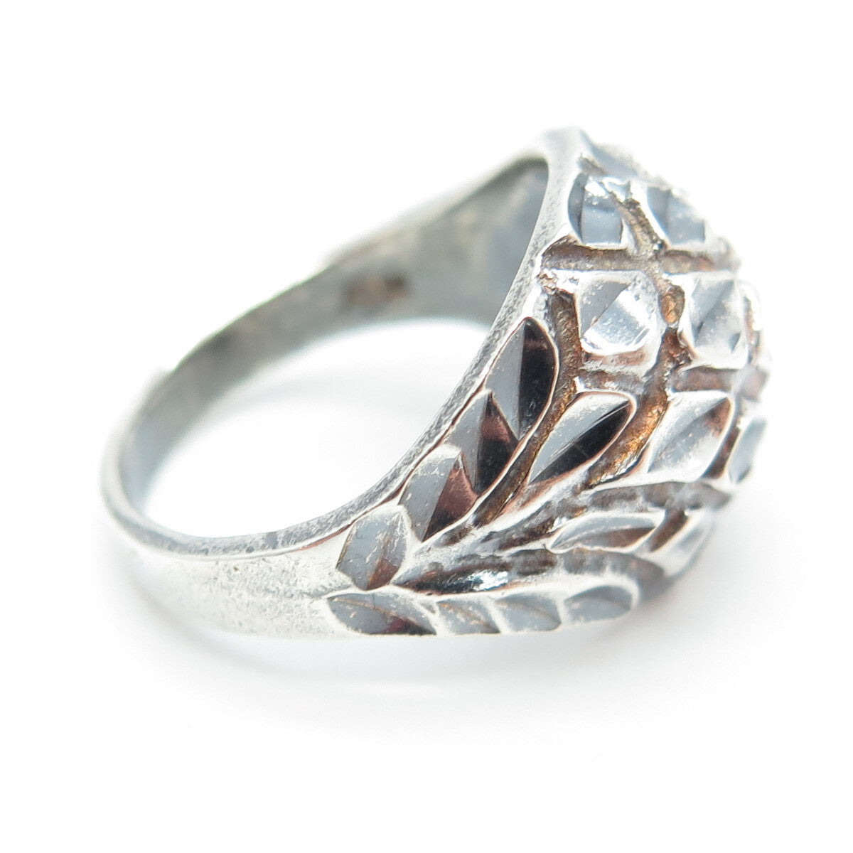 925 Sterling Silver Vintage Dragon Skin Dome Oxidized Ring Size 6.25
