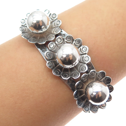 MAISELS INDIAN Old Pawn Sterling Vintage Flower Beaded Adjustable Bracelet 6.5"