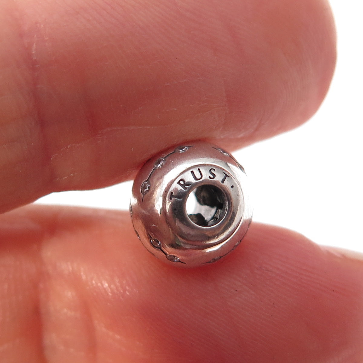 Pandora 925 Sterling Silver C Z Essence Collection Trust Slide Bead Charm