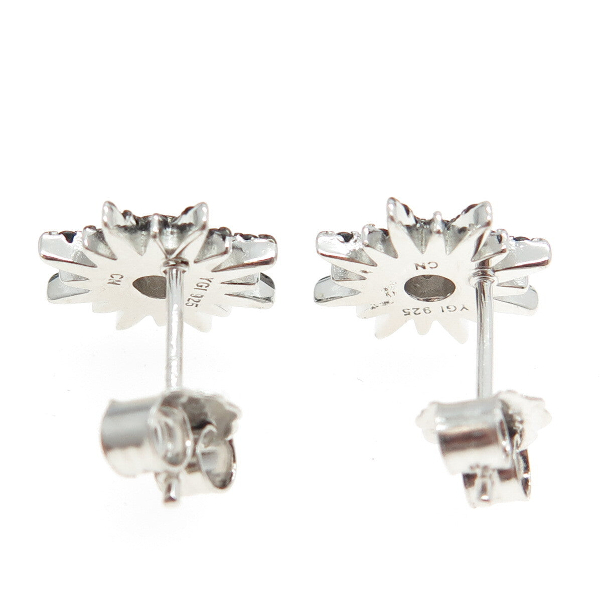 925 Sterling Silver Round-Cut Black C Z Star Stud Earrings