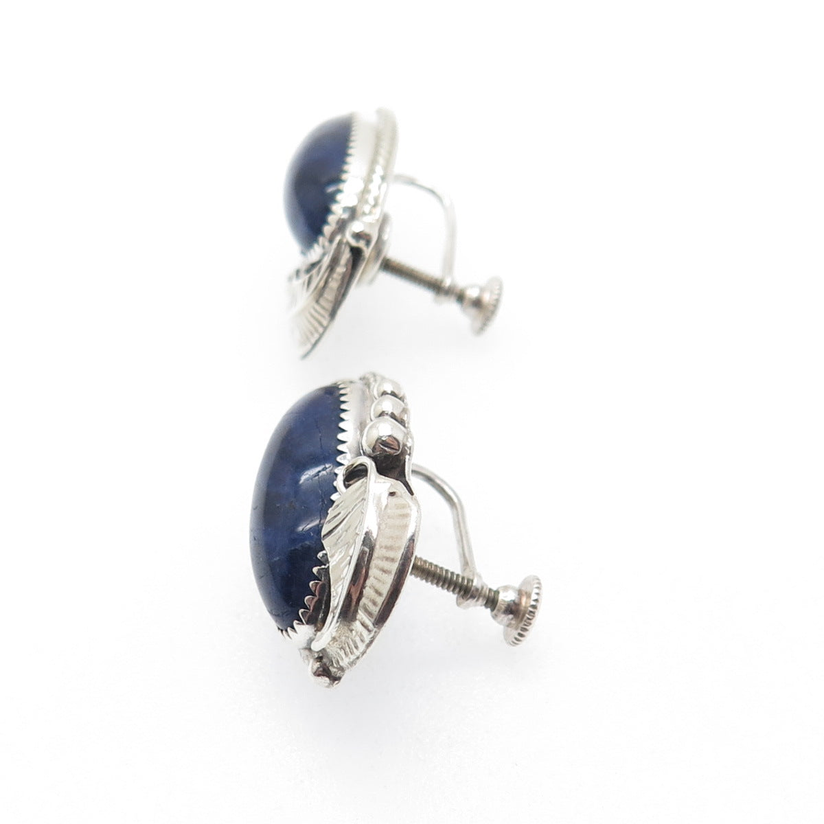 Old Pawn 925 Sterling Silver Vintage Sodalite Floral Tribal Screw Back Earrings