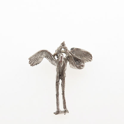 925 Sterling Silver Vintage Stork Delivering Baby 3D Mini Charm Pendant