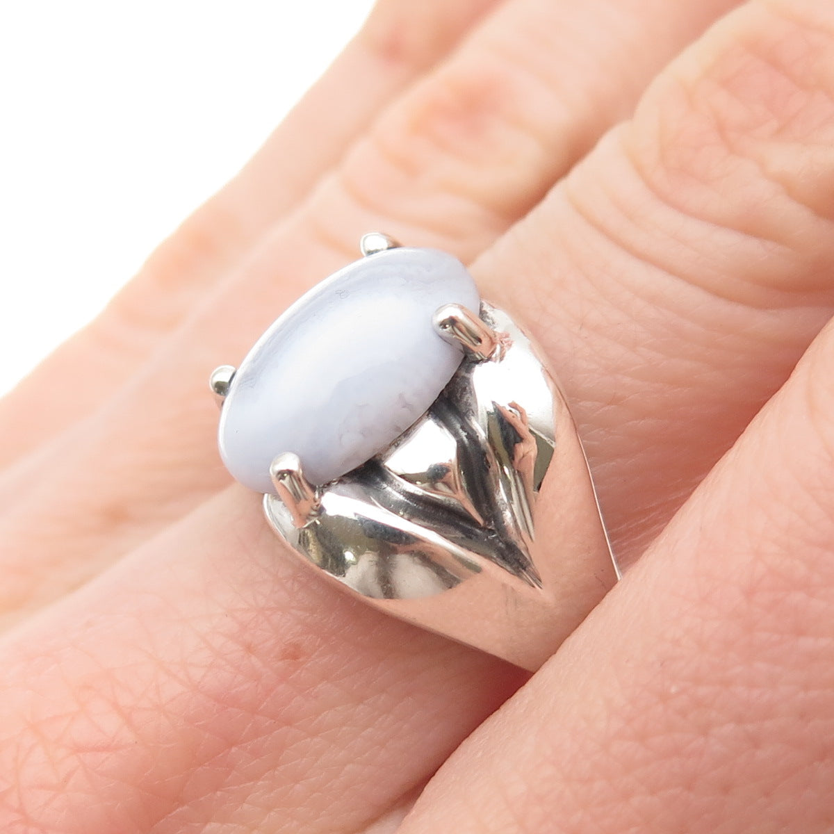 KABANA 925 Sterling Silver Vintage Real Lace Agate Modernist Ring Size 7