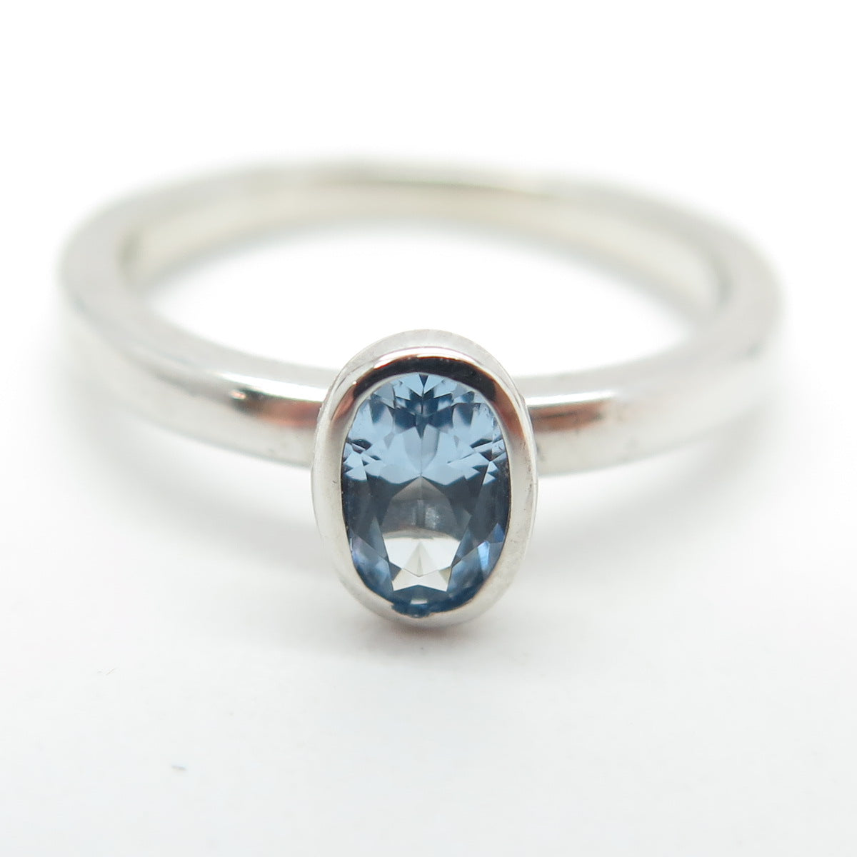 925 Sterling Silver Real Blue Topaz Gemstone Ring Size 4.75