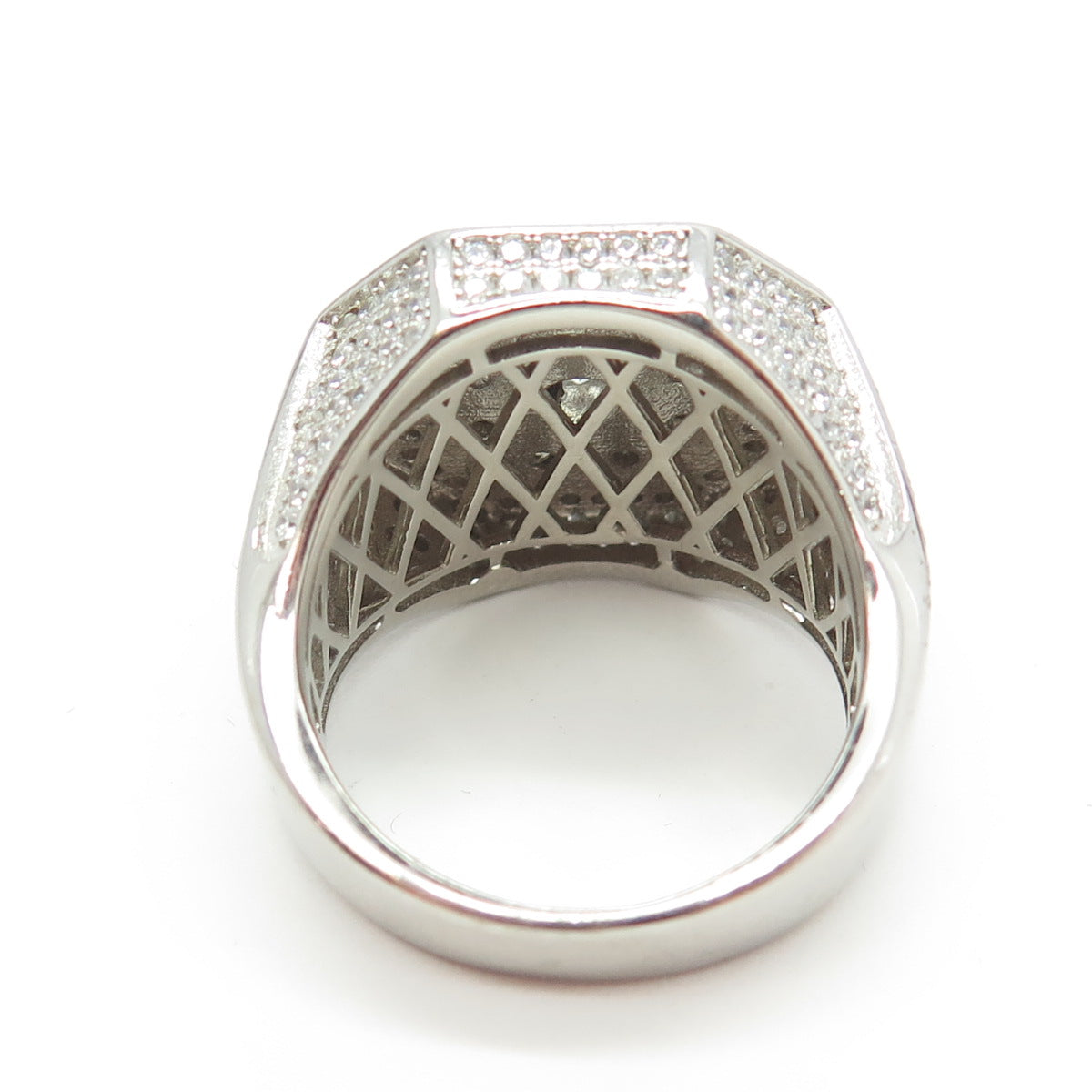 925 Sterling Silver Pave C Z Domed Ring Size 11.25