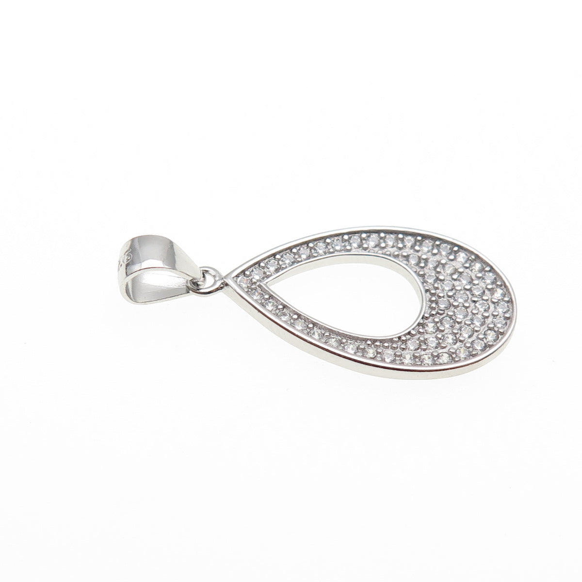 925 Sterling Silver Round-Cut C Z Teardrop Charm Pendant