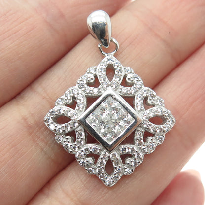 925 Sterling Silver Round & Princess-Cut C Z Ornate Pendant