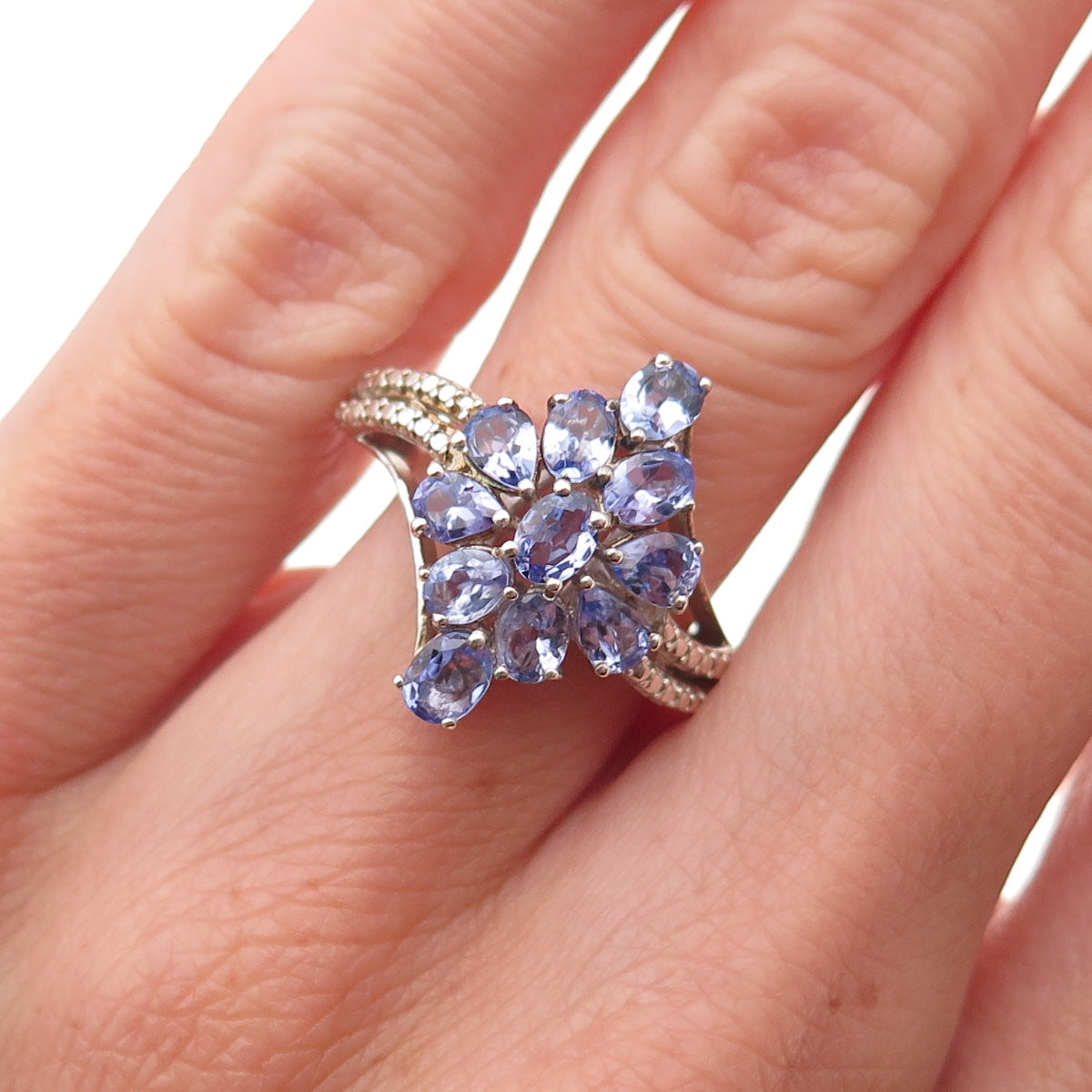 Chuck Clemency 925 Sterling Silver Real Oval & Pear-Cut Tanzanite Ring Size 5