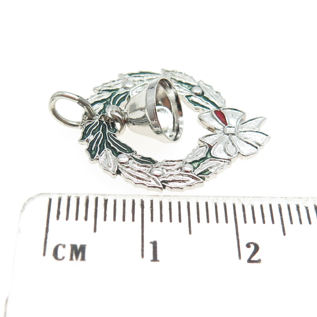 GRIFFITH & SONS 925 Sterling Silver Vintage Enamel Christmas Bell Pendant