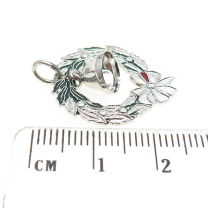 GRIFFITH & SONS 925 Sterling Silver Vintage Enamel Christmas Bell Pendant