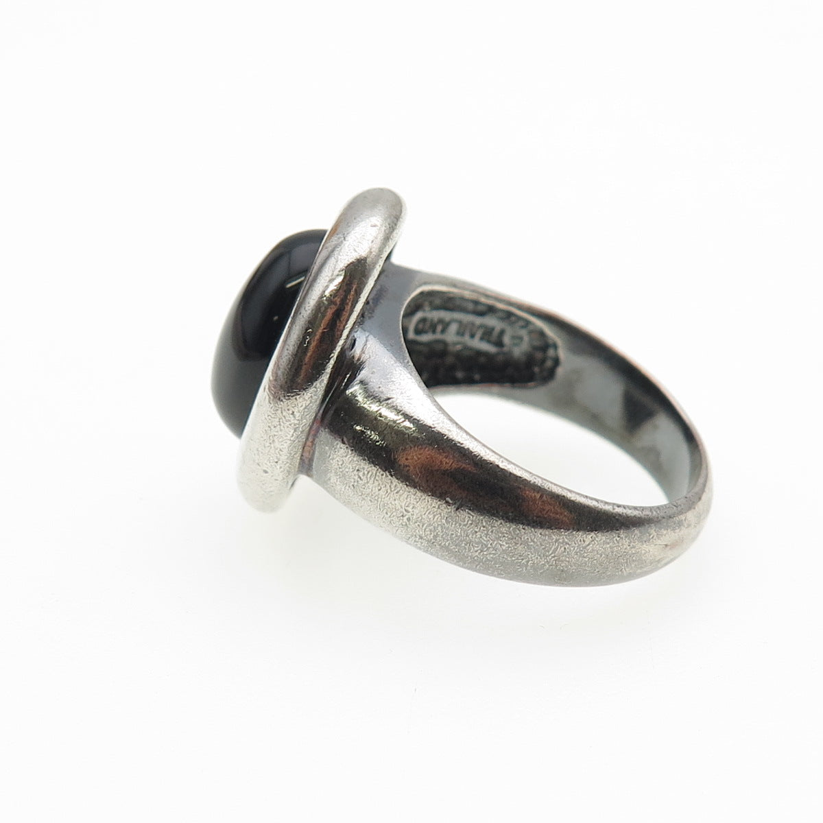 925 Sterling Silver Vintage Real Black Onyx Modernist Oxidized Ring Size 9