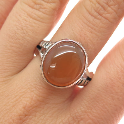 925 Sterling Silver Vintage Real Agate Modernist Oxidized Ring Size 13.25