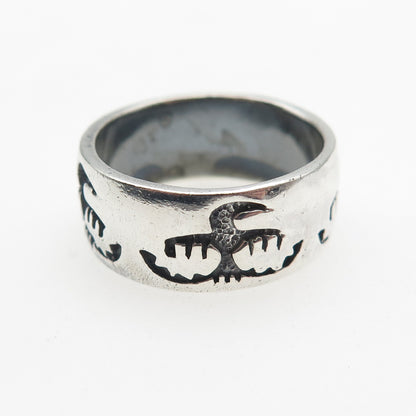 Peter Stone 925 Sterling Silver Vintage Tribal Bird Oxidized Band Ring Size 6.5
