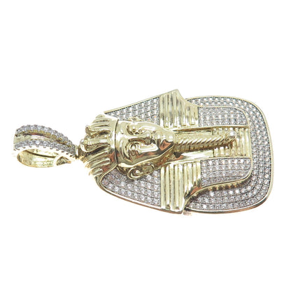 925 Sterling Silver Gold Plated Round-Cut Shaped C Z Egyptian Pharaoh Pendant