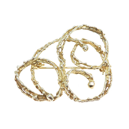 925 Sterling Silver Gold Plated Vintage Nugget Modernist Swirl Pin Brooch