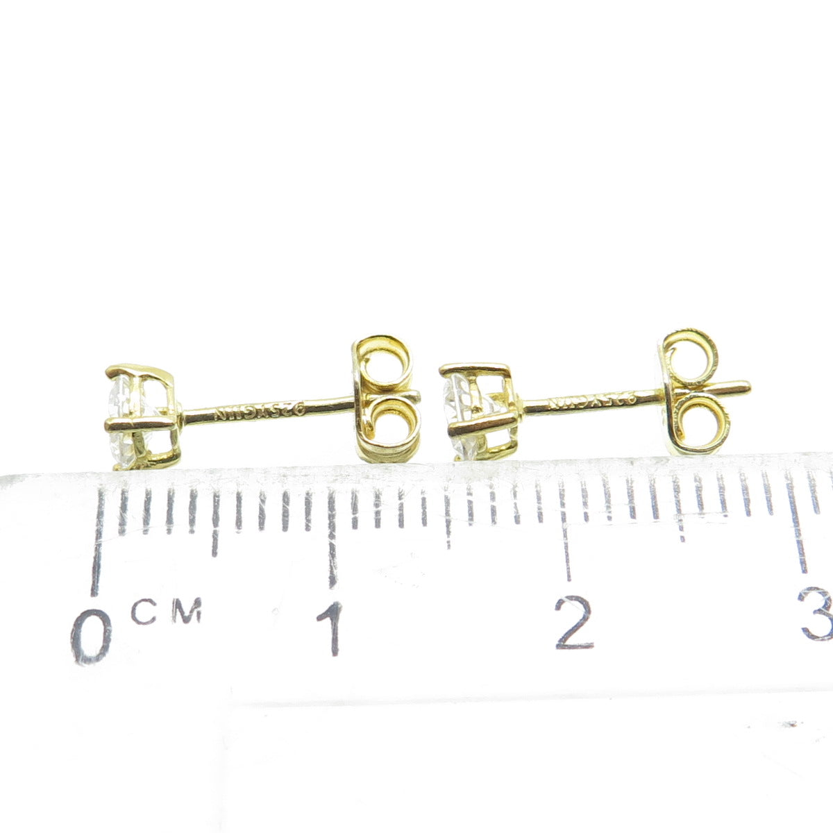 925 Sterling Silver Gold Plated Round-Cut Shaped C Z Stud Earrings