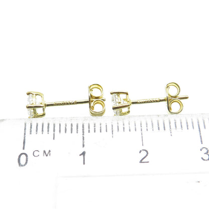 925 Sterling Silver Gold Plated Round-Cut Shaped C Z Stud Earrings