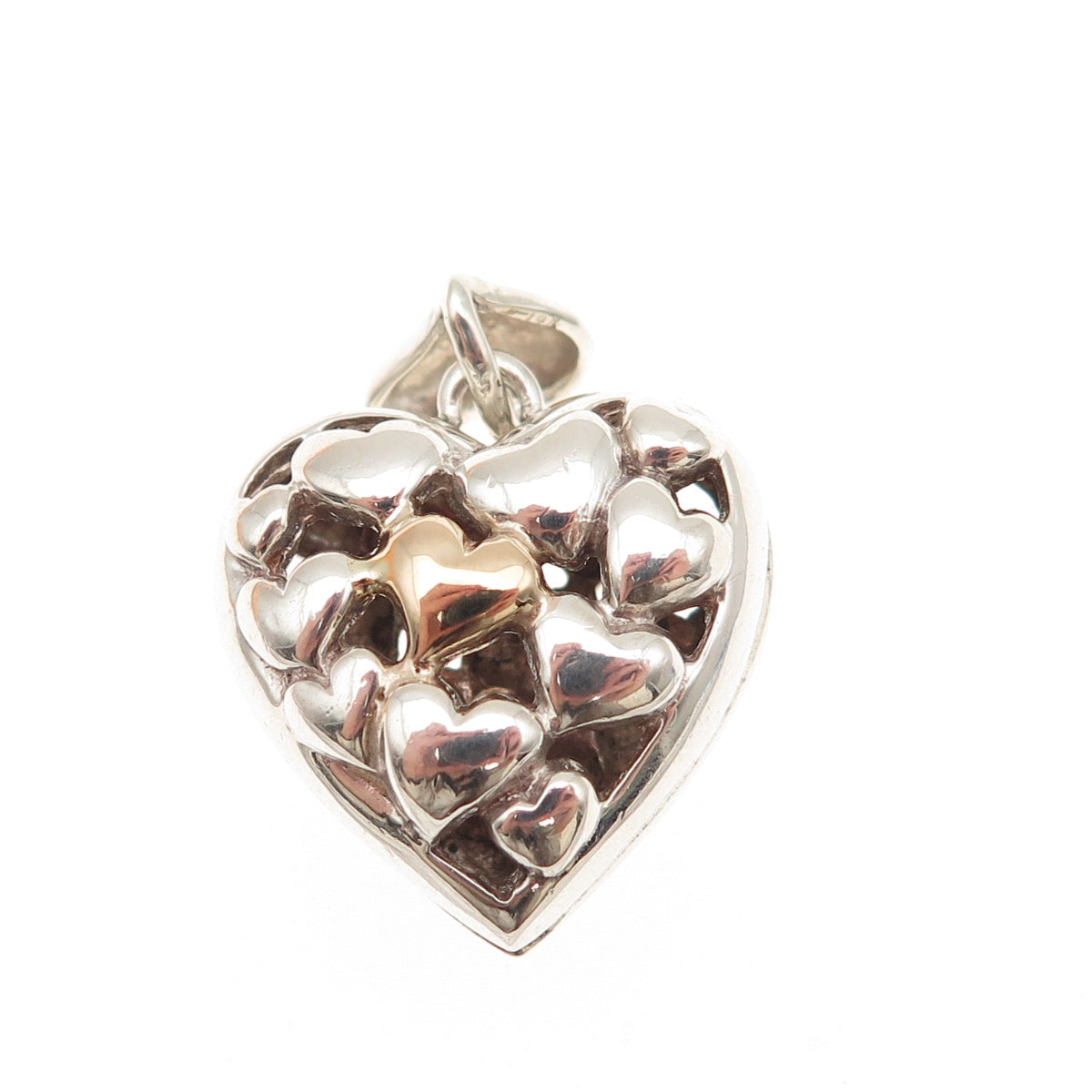 925 Sterling Silver 14K Gold Vintage Modernist Heart Charm Pendant