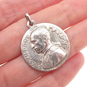 800 Silver Vintage Italy Pope Pius XII St. Christopher Medal Charm Pendant