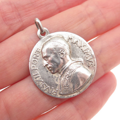 800 Silver Vintage Italy Pope Pius XII St. Christopher Medal Charm Pendant