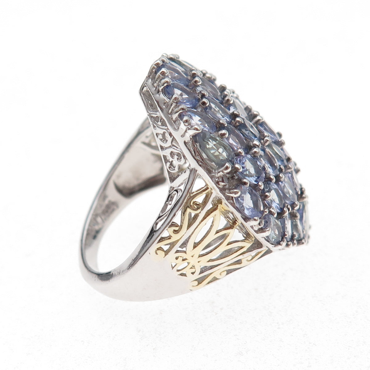 Chuck Clemency 925 Sterling Silver 2-Tone Real Oval-Cut Tanzanite Ring Size 8