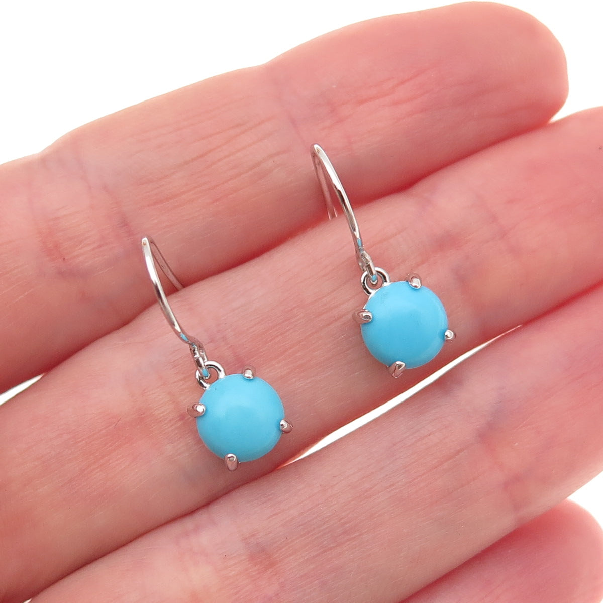 925 Sterling Silver Real Sleeping Beauty Turquoise Dangle Earrings