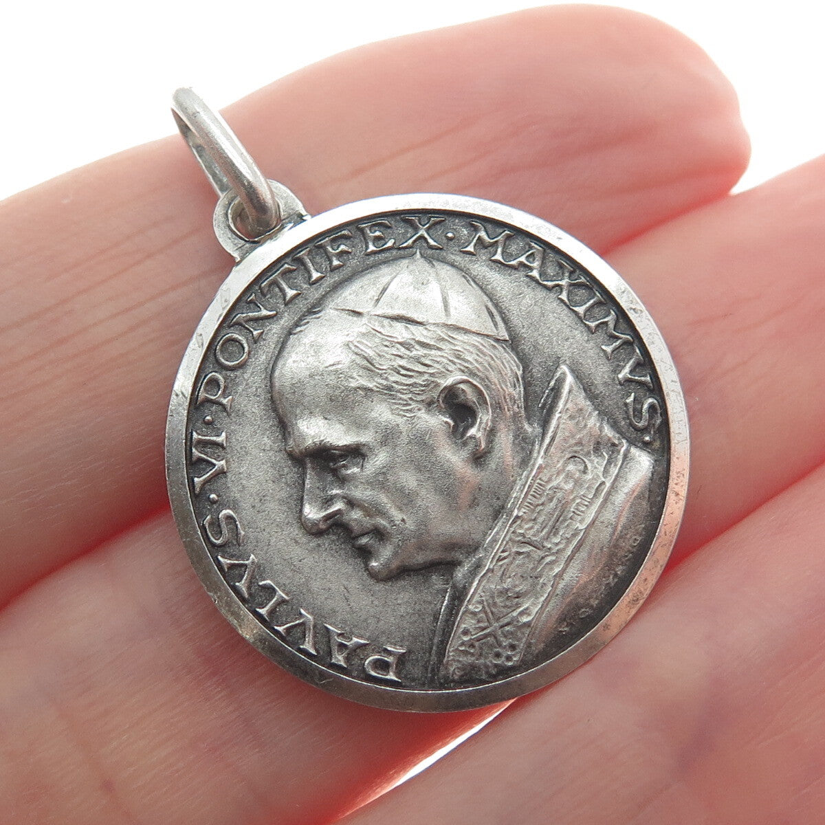 800 Silver Vintage Italy Pope Paulus VI Pontifex Max. Religious Charm Pendant