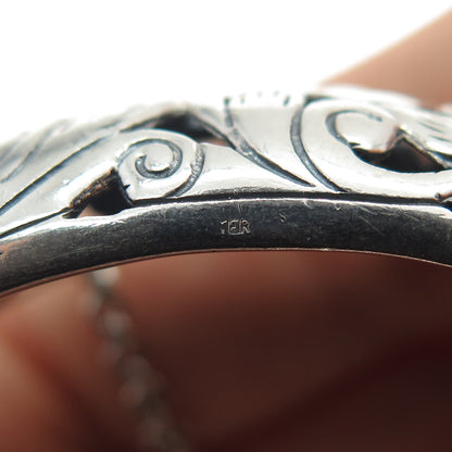 925 Sterling Silver Vintage Floral Ornate Oxidized Bangle Bracelet 7.75"