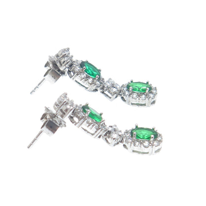 925 Sterling Silver Oval-Cut Green & Round-Cut White C Z Dangle Earrings