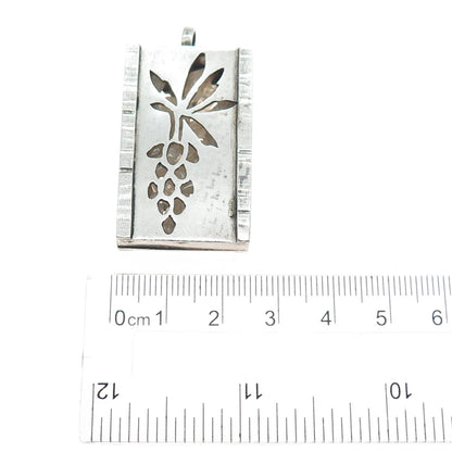 925 Sterling Silver Vintage Real Quartz Grape Shadow Box Oxidized Charm Pendant