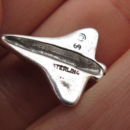 SHUBE 925 Sterling Silver Vintage Space Shuttle Oxidized Mini 3D Charm Pendant