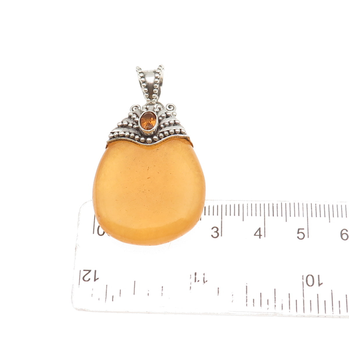 Sajen 925 Sterling Silver Vintage Real Calcite & Citrine Teardrop Pendant