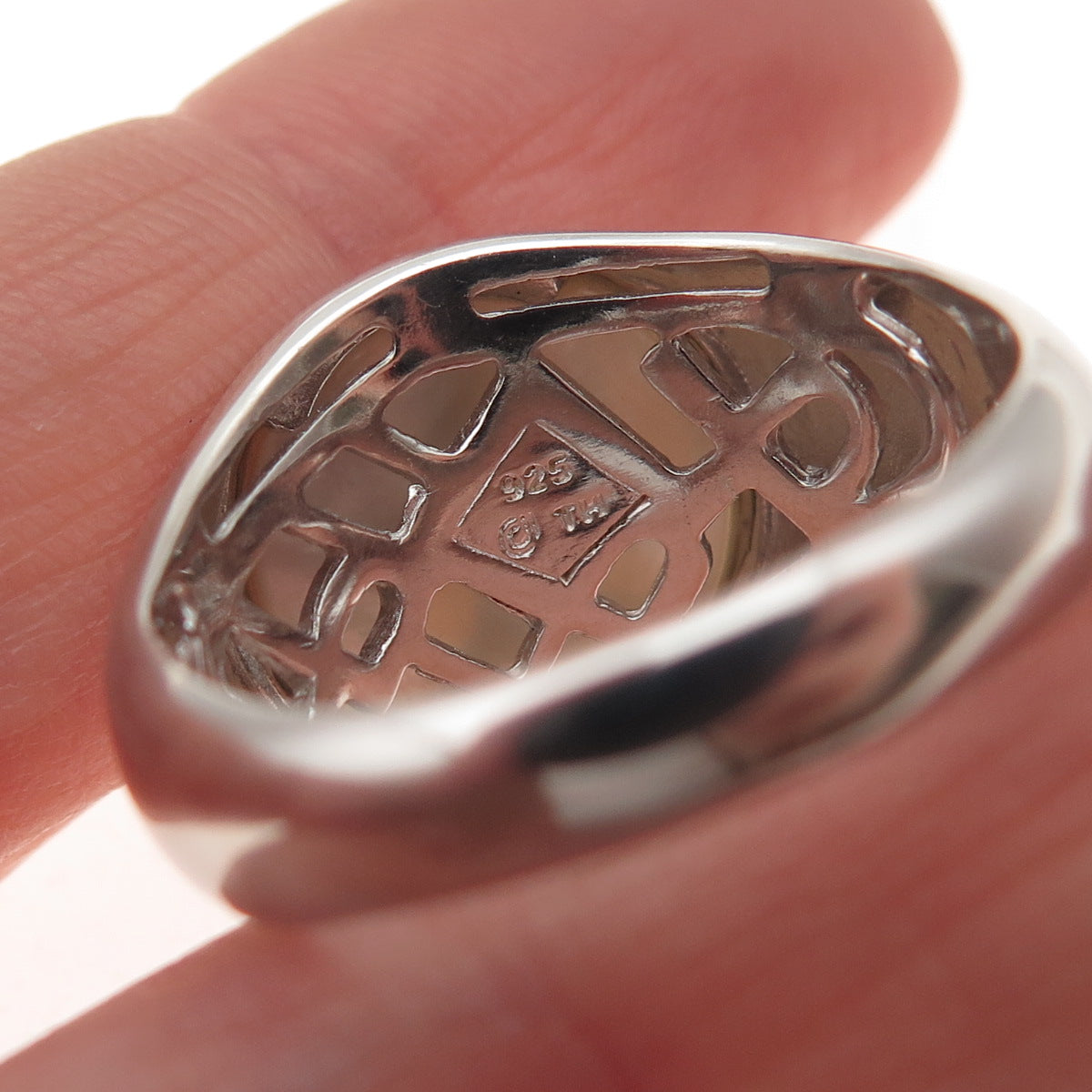 Dasan 925 Sterling Silver Real MOP Cross Signet Ring Size 10.5